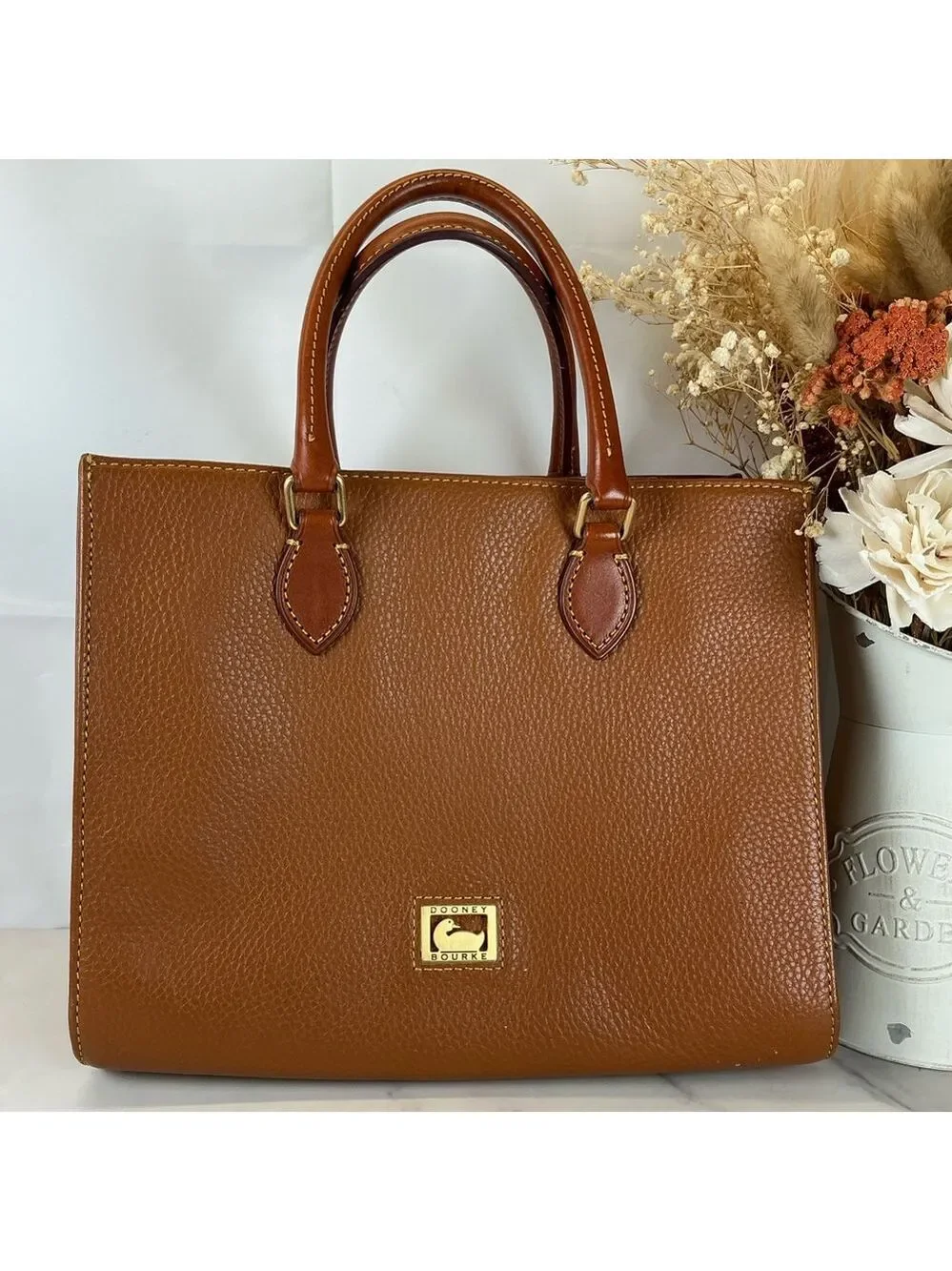 Dooney & Bourke Brown Tan‎ Leather Satchel Hand Shoulder Crossbody Bag